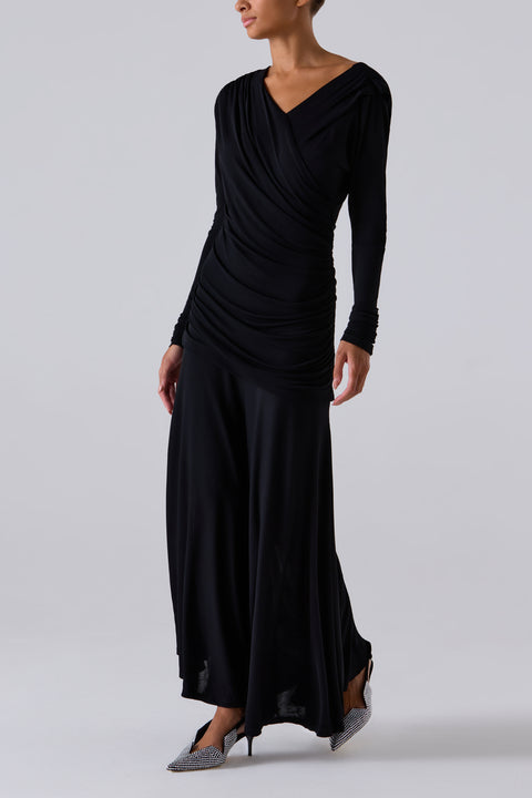 Black Interlock Jersey Maxi Dress