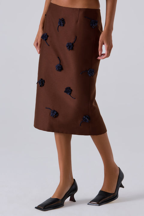 Brown Back Slit Straight Skirt