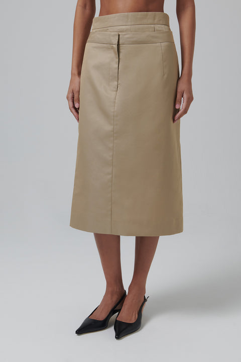 Khaki Double Layer Midi Skirt