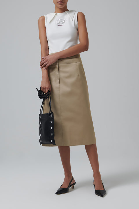 Khaki Double Layer Midi Skirt