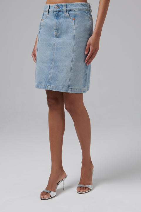 Blue Narrow Front Denim Mini Skirt
