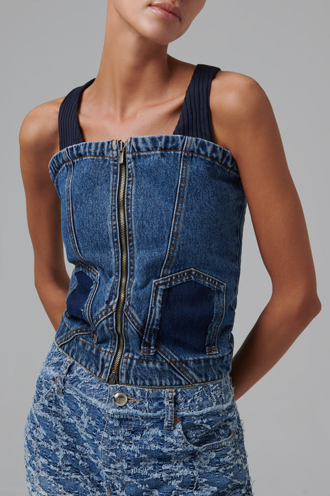 Blue Deconstructed Denim Tank Top