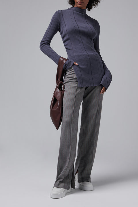 Grey Slit Long Sleeve Top