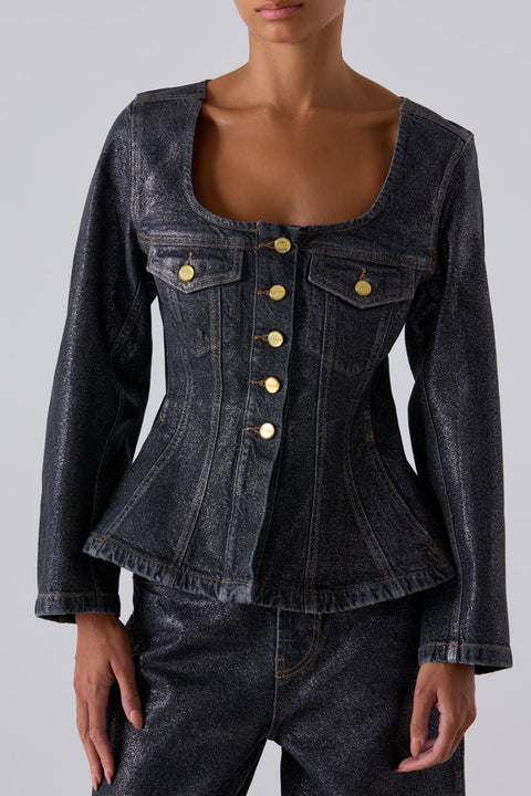 Black Shimmery Foil Denim Jacket
