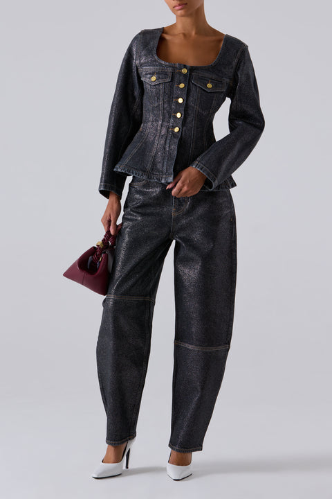 Black Shimmery Foil Denim Jacket