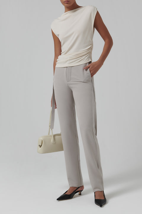 Beige Raw Hem Pants