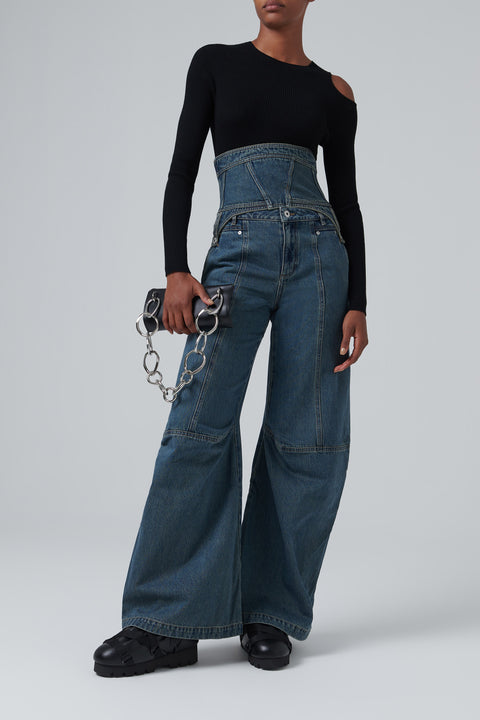Blue Wide Leg Cargo Jeans