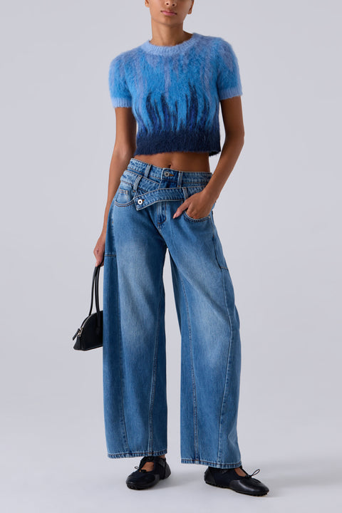 Blue Knit Cropped Graident