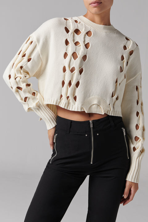 White Cut-Out Crewneck Jumper
