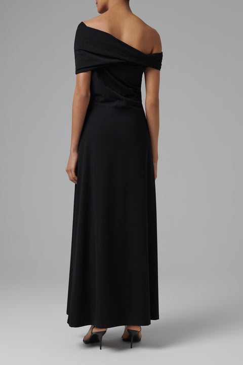 Black Asymmetrical Off Shoulder Maxi Dress
