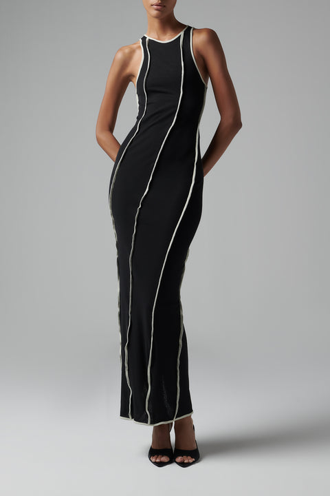 Black Patchwork Tank Midi Dress