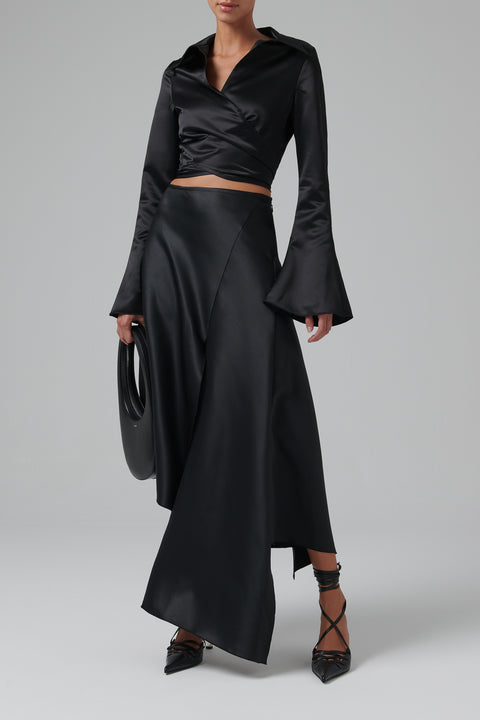Black Asymmetric Midi Skirt