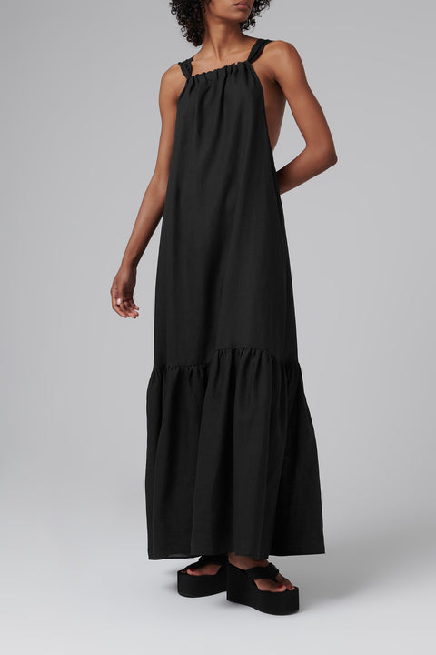 Black Ibiza Linen Midi Dress