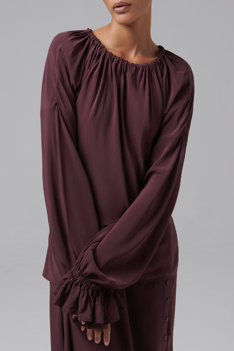 Brown Stream Runching Neck Blouse