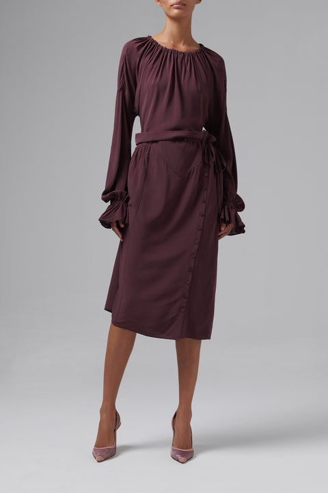 Brown Stream Runching Neck Blouse