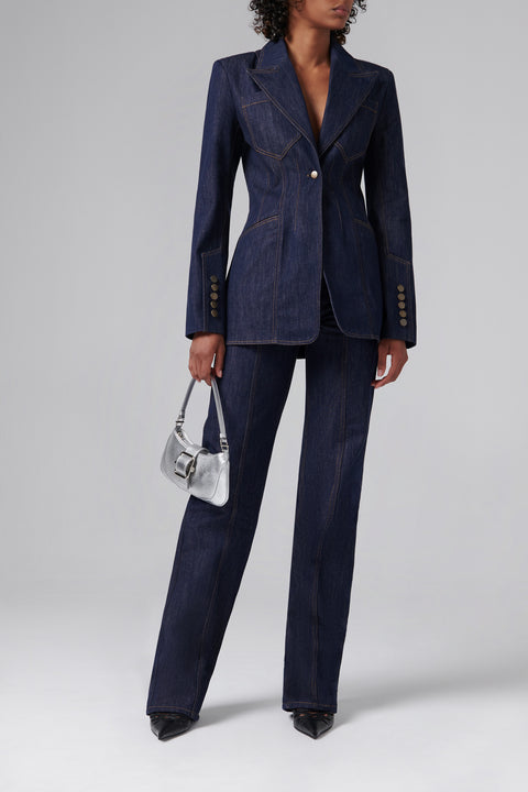 Blue Structured Denim Blazer