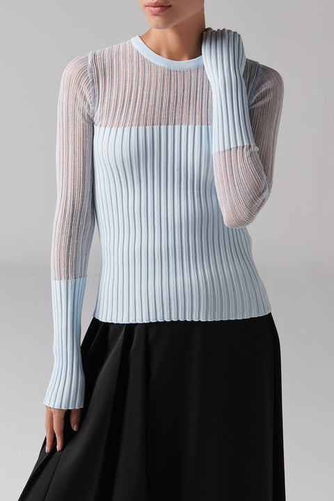 Blue See-Through Knit Top
