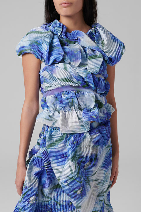 Blue Print Seashell Pleated Top