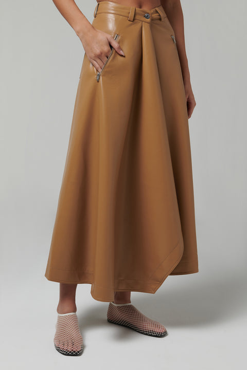 Brown Neith A-Line Vegan Leather Skirt