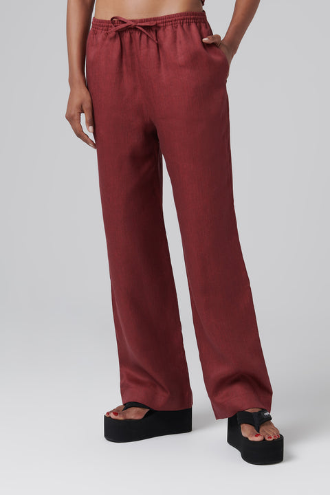 Burgundy Aurelia Linen Pants