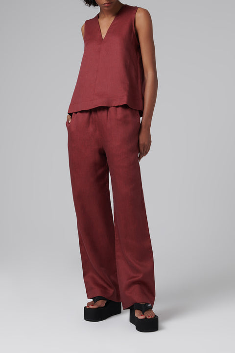Burgundy Aurelia Linen Pants