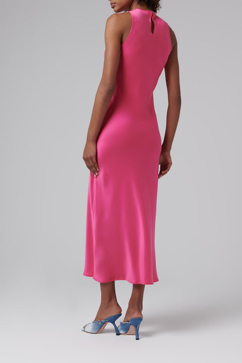 Pink Valencia Silk Midi Dress