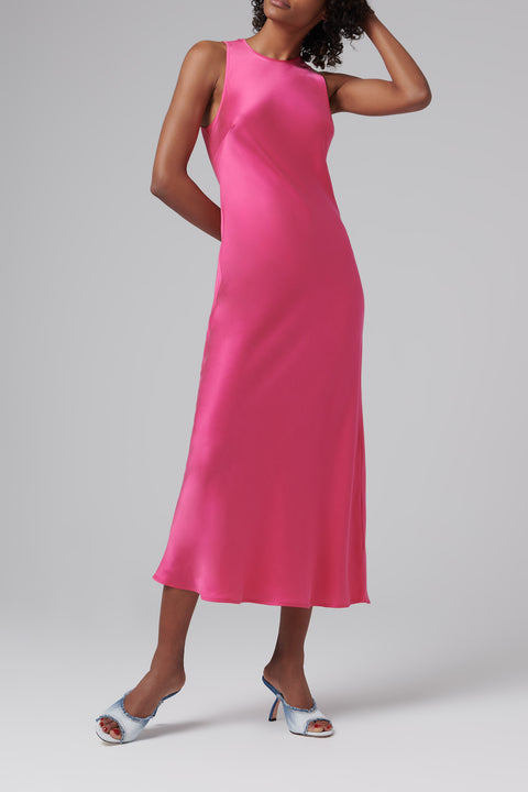 Pink Valencia Silk Midi Dress
