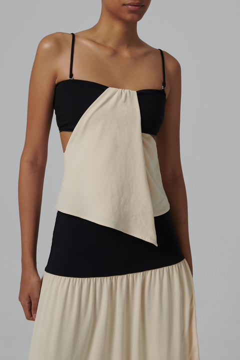 Beige Lisbeth Front Drape Sleveless Top