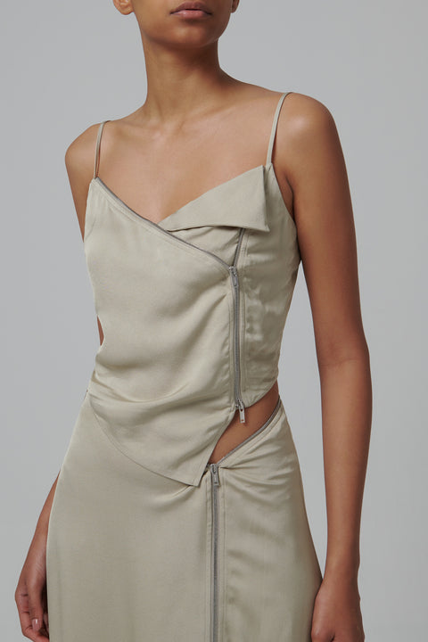 Beige Zorka Zipper Detail Sleeveless Top