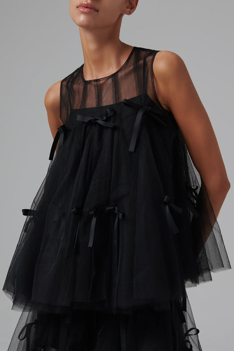Black Bowknot Tulle Top