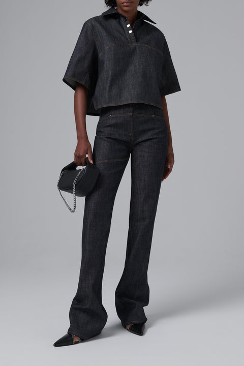 Blue Front Clasp Denim Polo