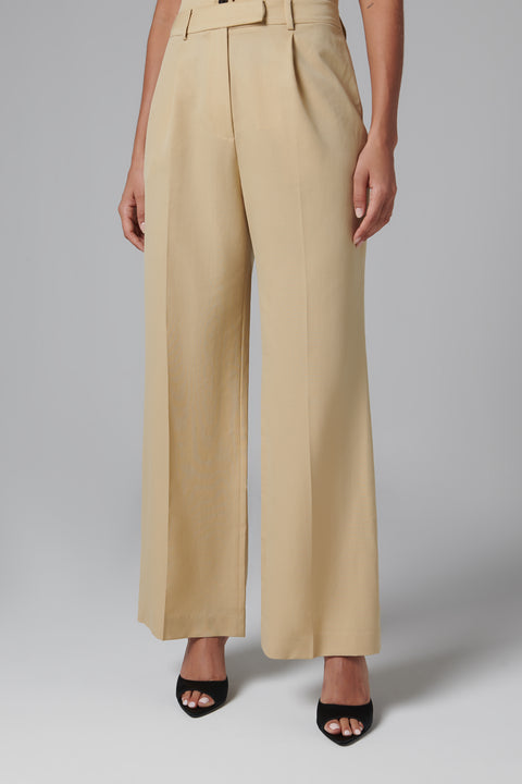 Beige Wool Wide-Leg Pants