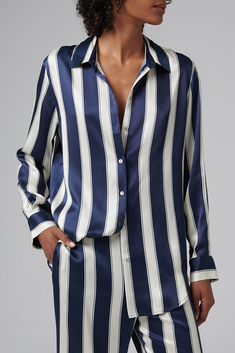 Blue Striped Silk PJ Top