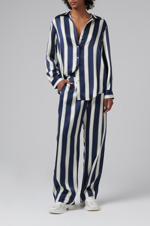Blue Striped Silk PJ Top
