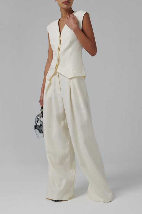 White Minimal Fold Pants