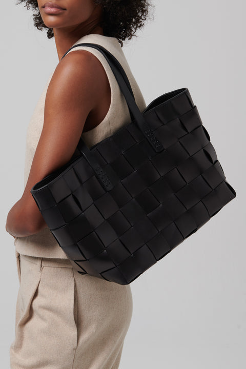 Black Flat Leather Handles Japan Tote