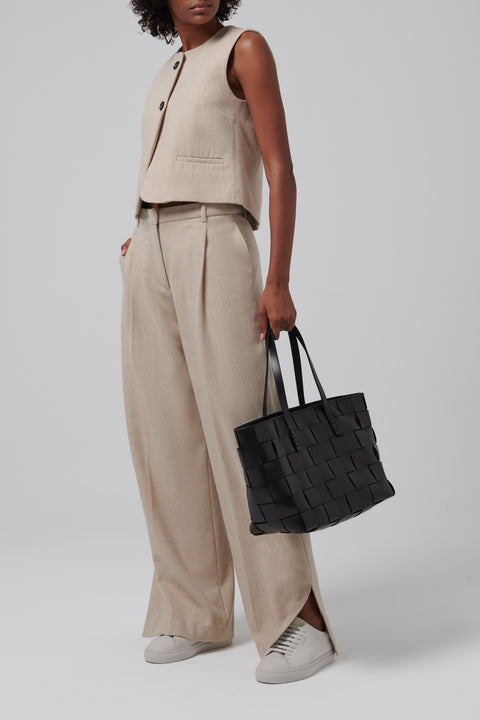 Black Flat Leather Handles Japan Tote