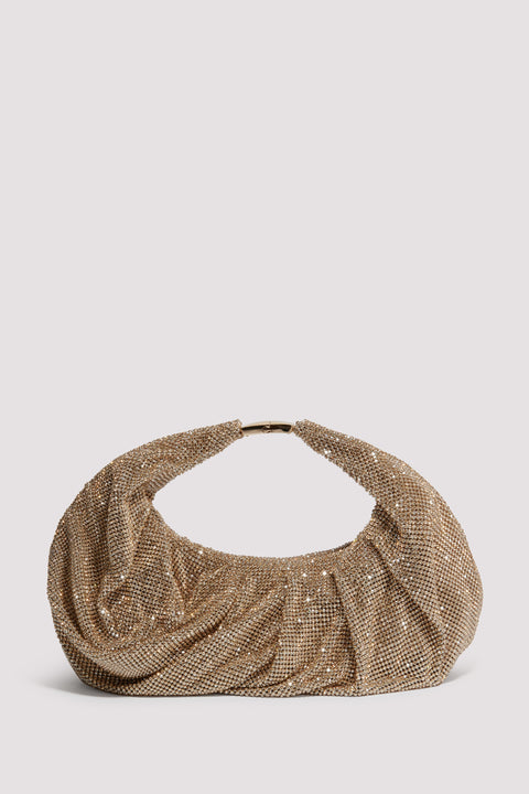 Champagne Yennefer Crystal Embellished Mesh Bag