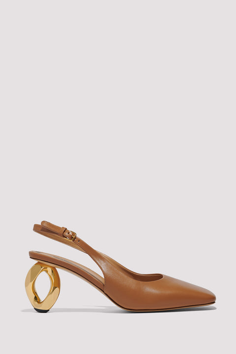 Brown 80 Chain Heel Pumps