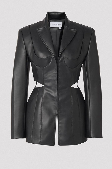 Cut Out Faux Leather Blazer