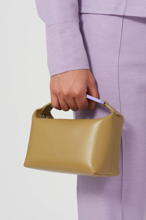 Khaki Leather Top Handle Mini Moon Bag