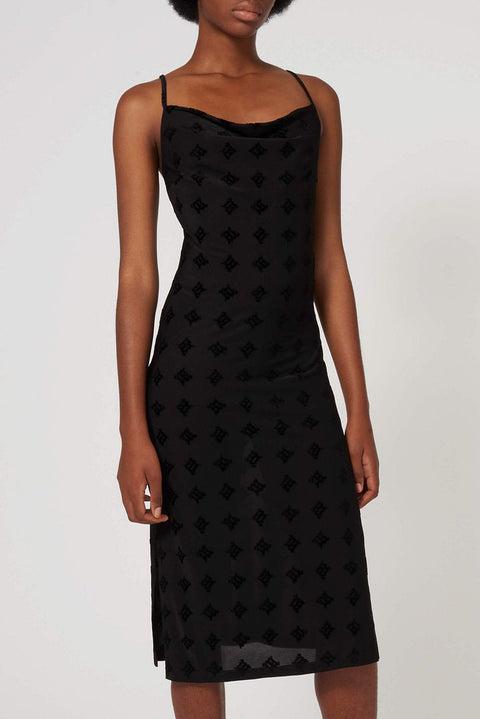 Velour Monogram Print Slip Midi Dress