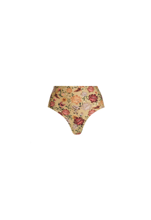 Yellow Magenta Floral-Print Bikini Bottom