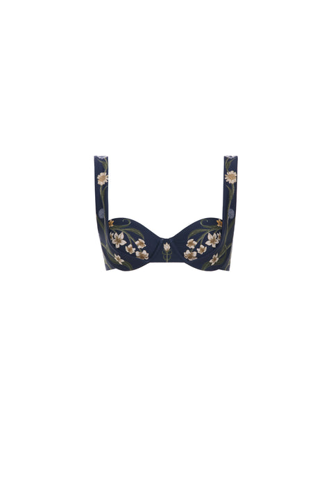 Navy Succini Floral-Print Bikini Top