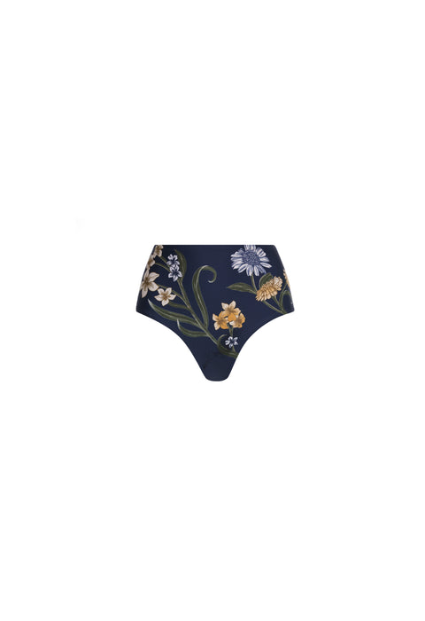 Navy Magenta Floral-Print Bikini Bottom
