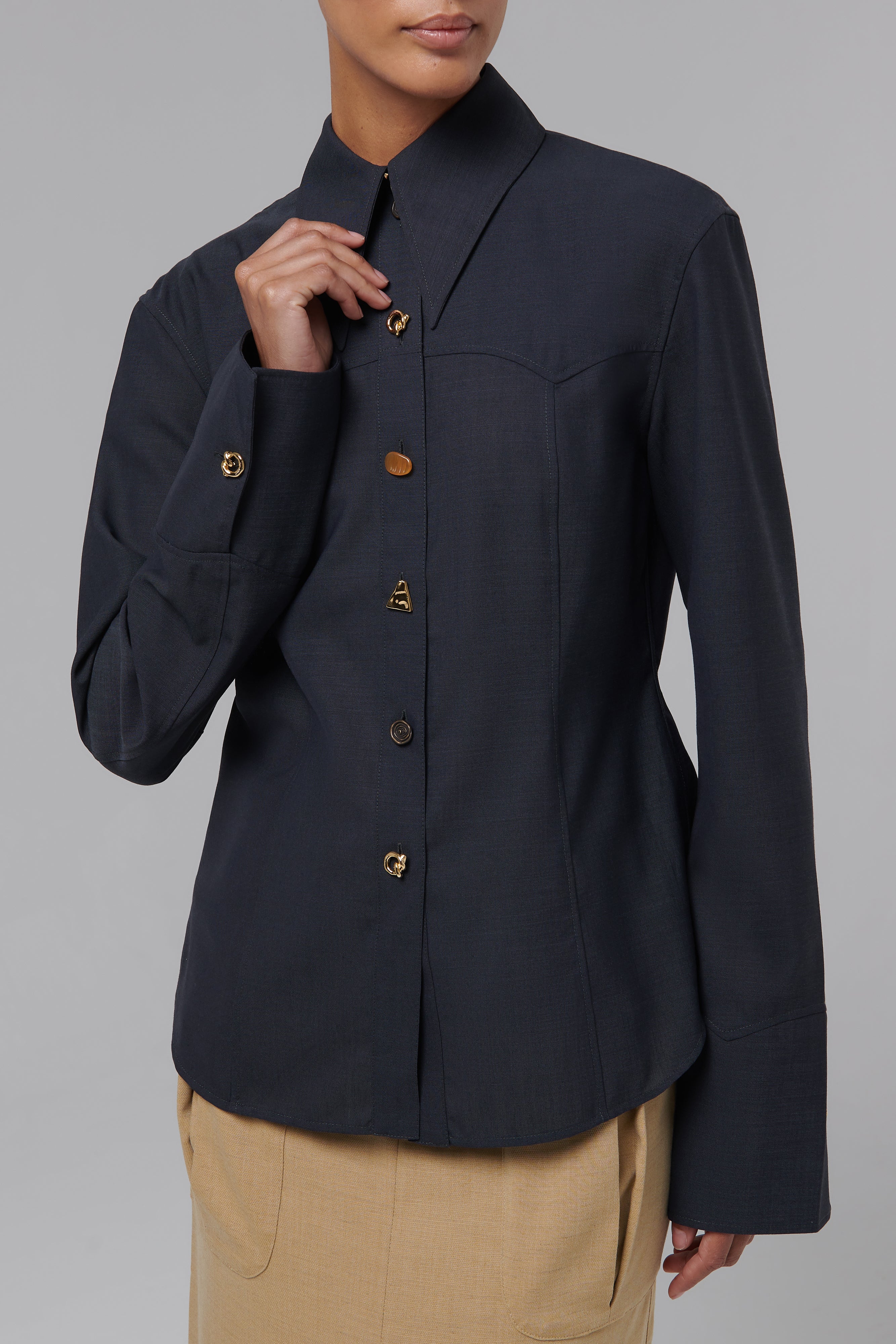 Rejina Pyo Grey Camille Wool Blend Shirt - Fabric of Society