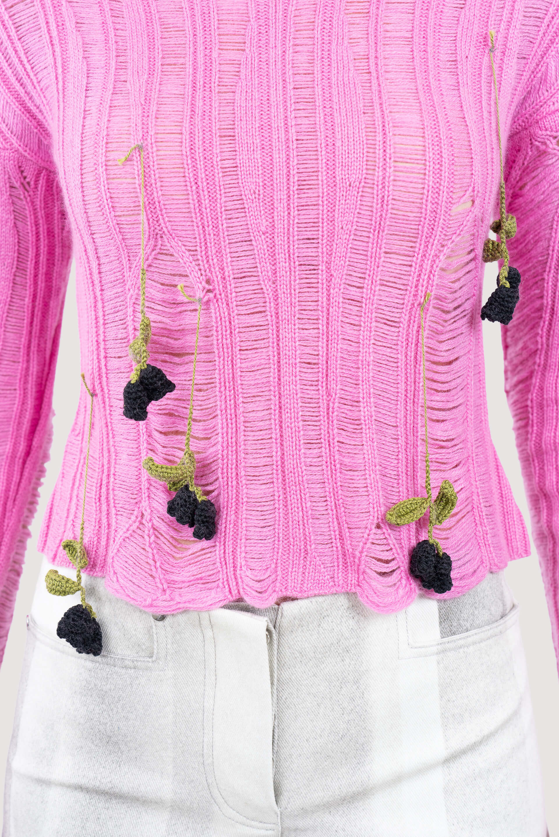 Caroline Hu Pink Crochet Flower Knit Top - Fabric of Society