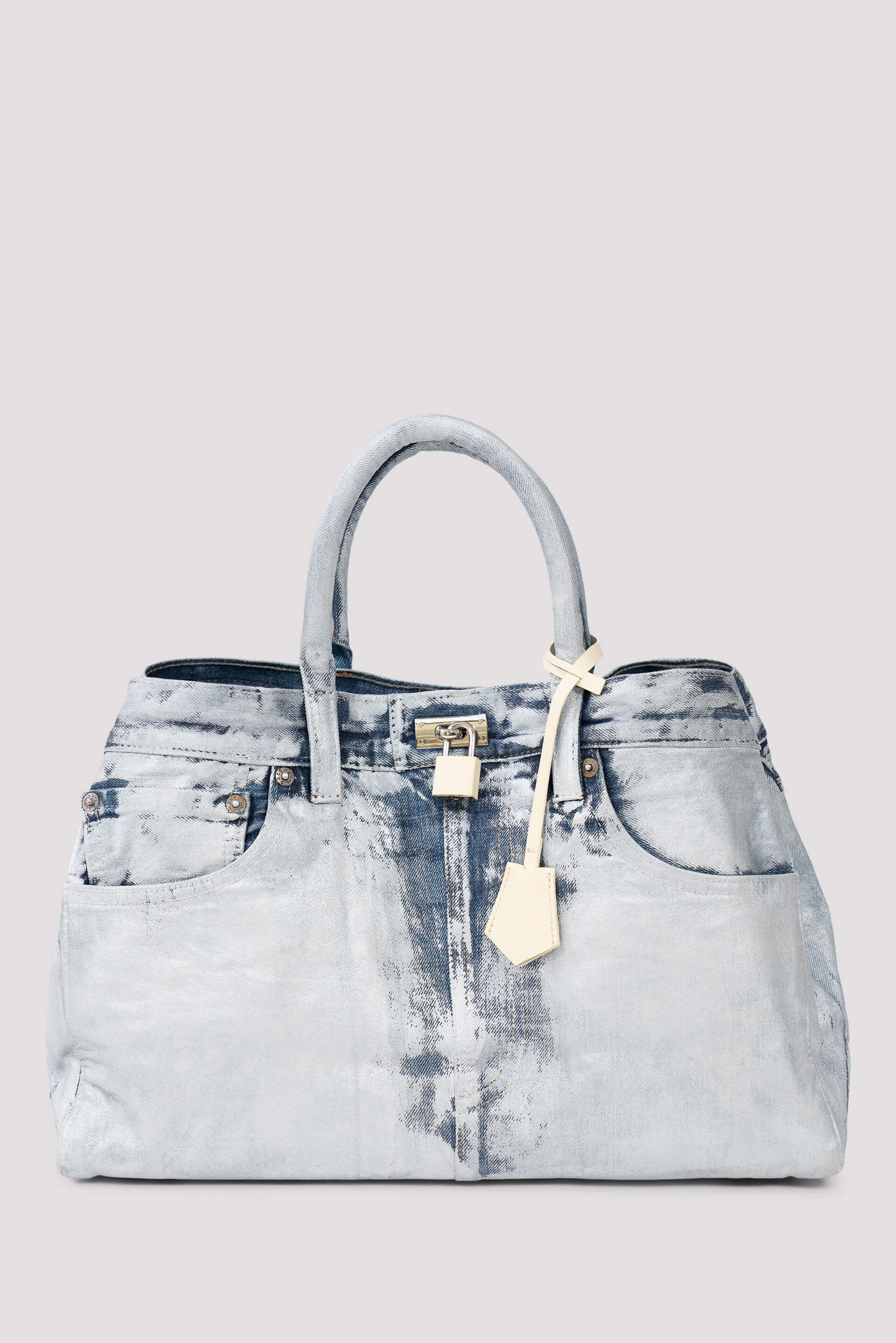Medea Nina Top Handle Silver Denim Tote Bag
