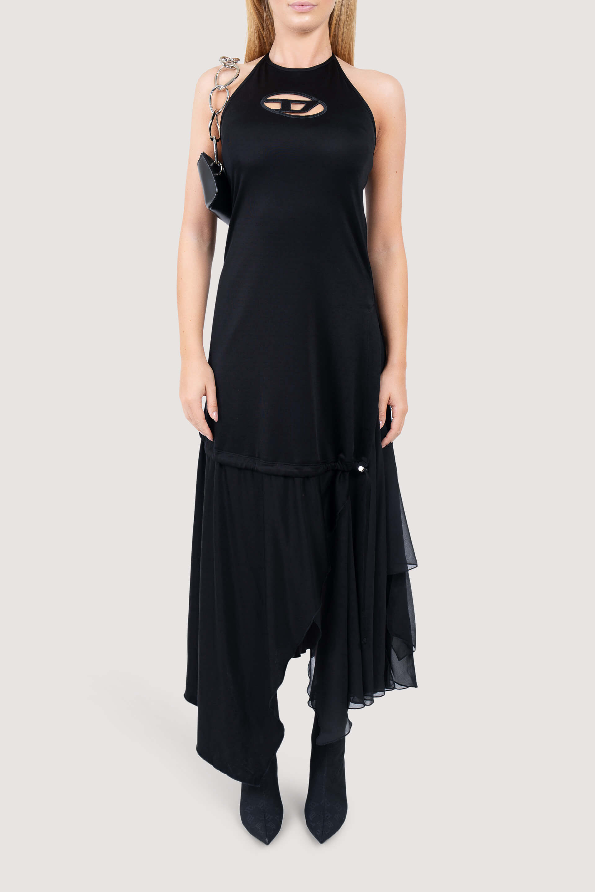 Diesel Halterneck Midi Dress With Chiffon Hem Fabric of Society