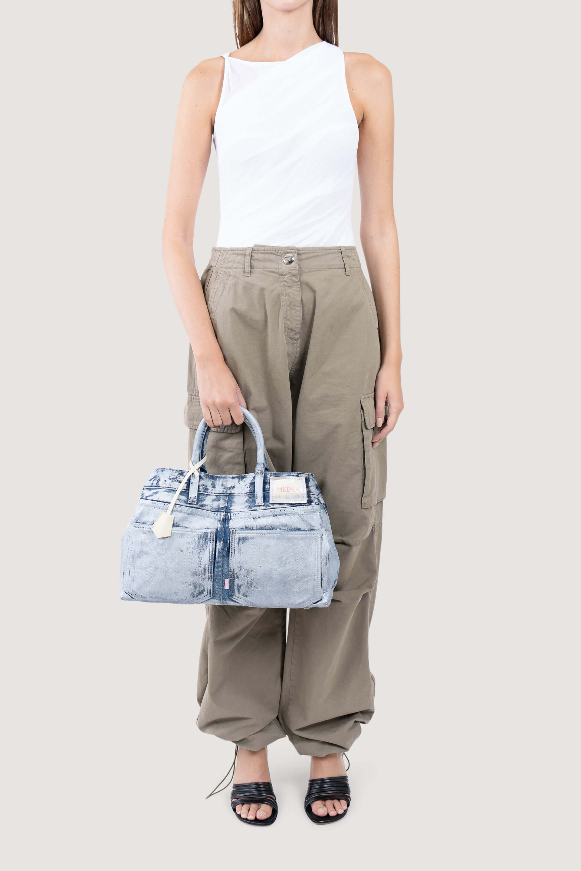 Medea Nina Top Handle Silver Denim Tote Bag